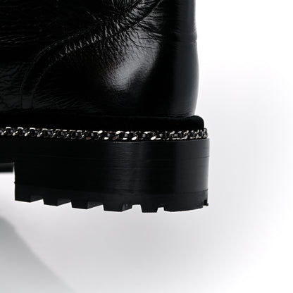 Chanel Crackled Calfskin Velvet Pearl Combat Short Boots 38 Black 12 of 14