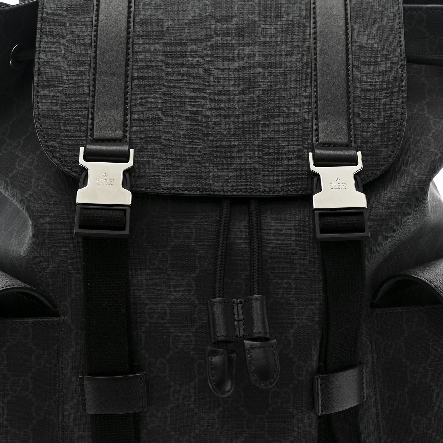 Soft GG Supreme Monogram Large Double Buckle Backpack Black