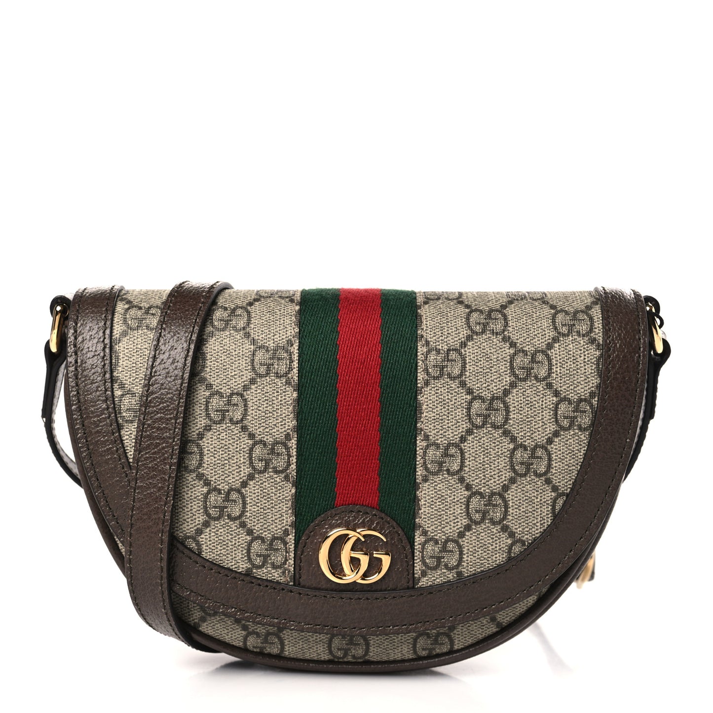 GG Supreme Monogram Textured Dollar Calfskin Web Mini Ophidia Flap Shoulder Bag Beige Ebony New Acero