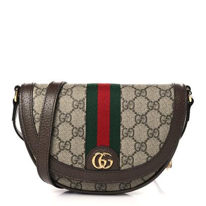 Gucci GG Supreme Monogram Textured Dollar Calfskin Web Mini Ophidia Flap Shoulder Bag Beige Ebony New Acero 1 of 10