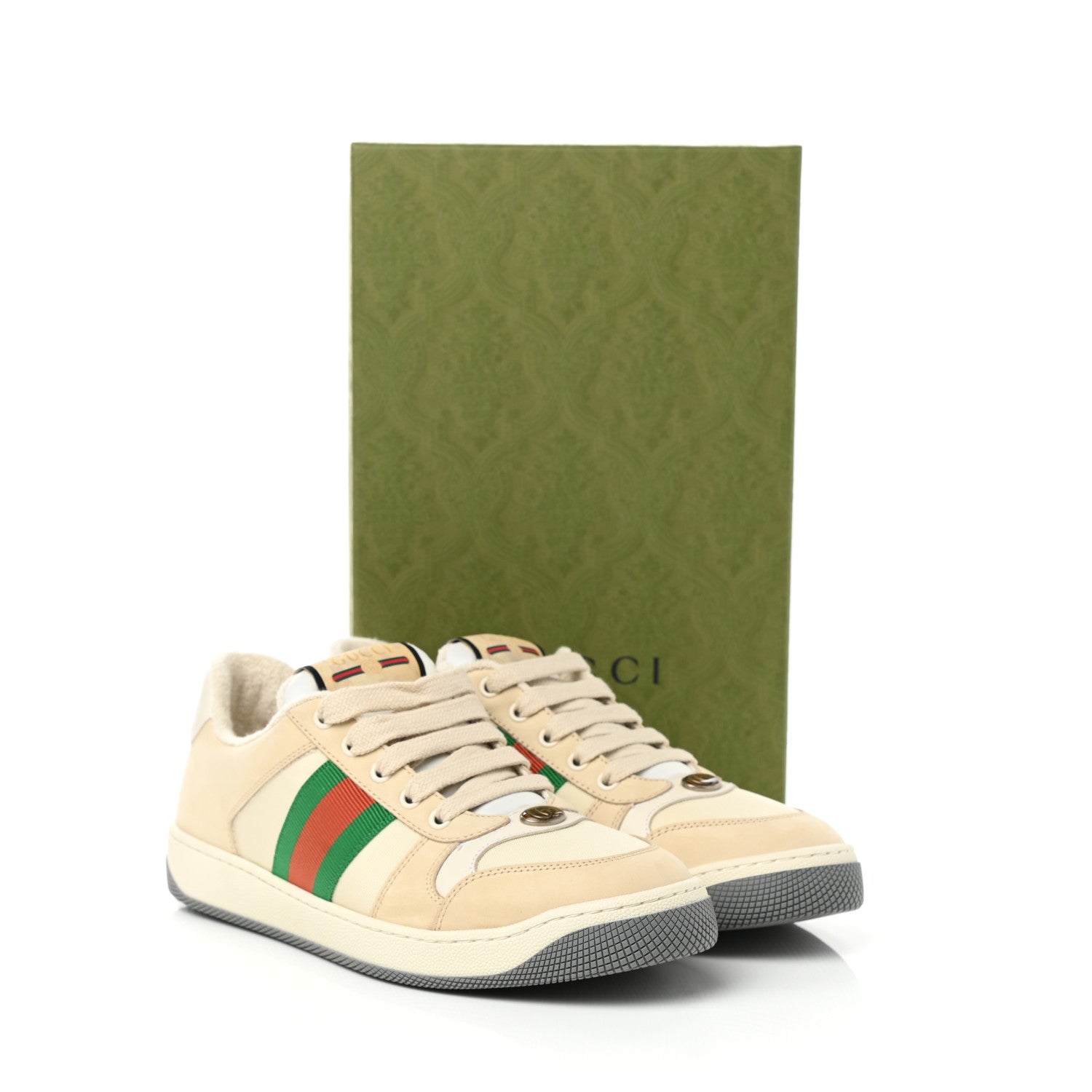 Gucci Nylon Nubuck Web Womens Screener Sneakers 39 Mystic White Dusty Milk 9 of 9