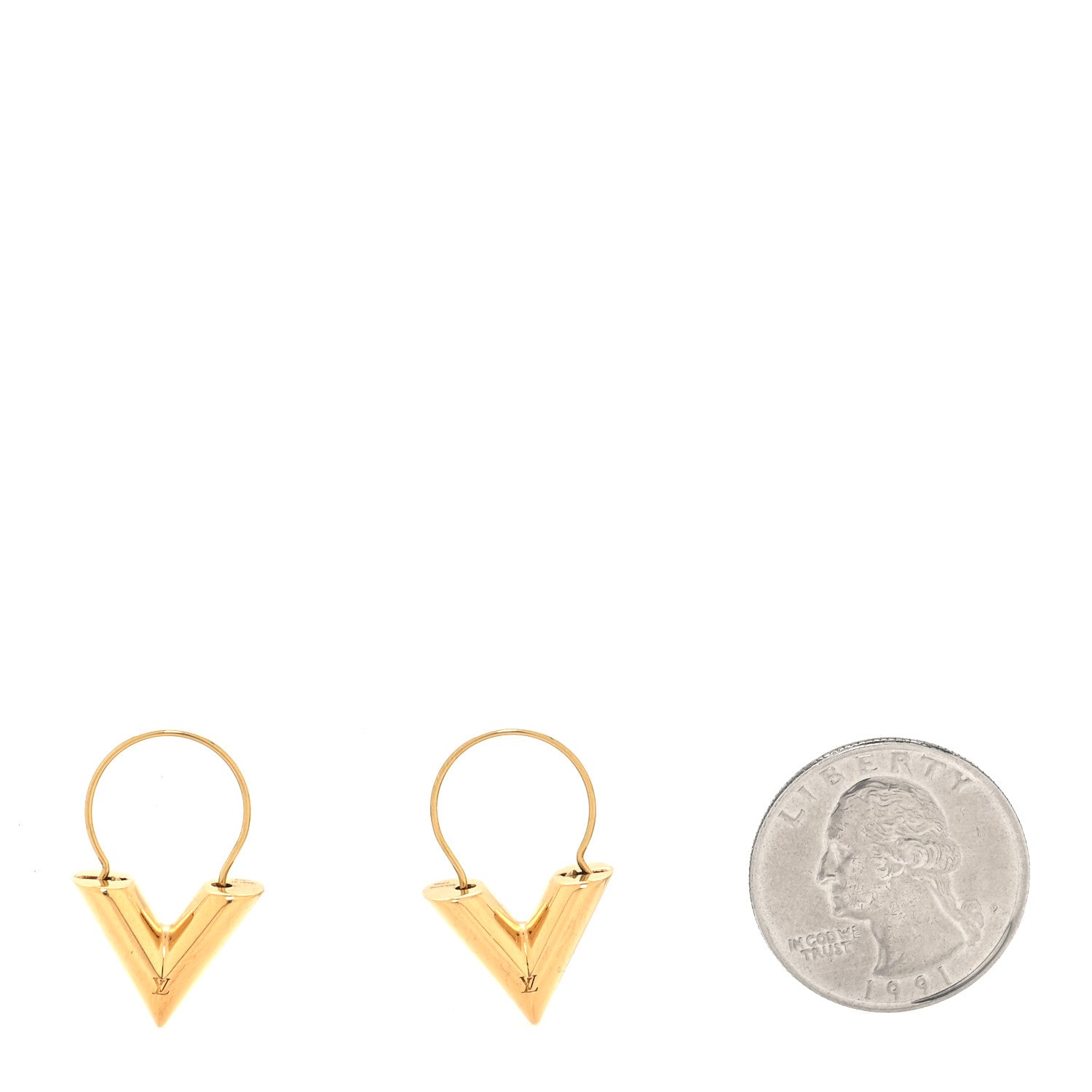 Louis Vuitton Brass Essential V Hoop Earrings Gold 2 of 5
