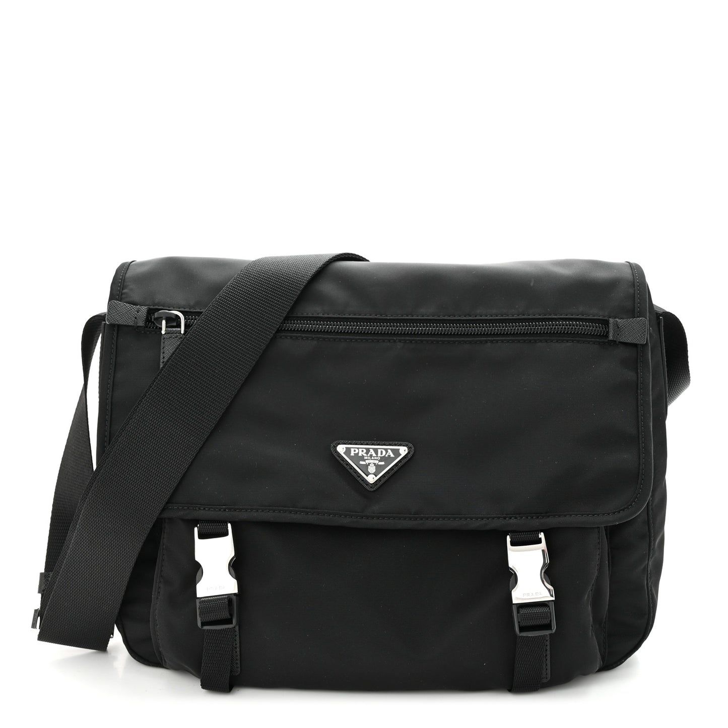 Nylon Vela Double Snap Buckle Messenger Bag Black