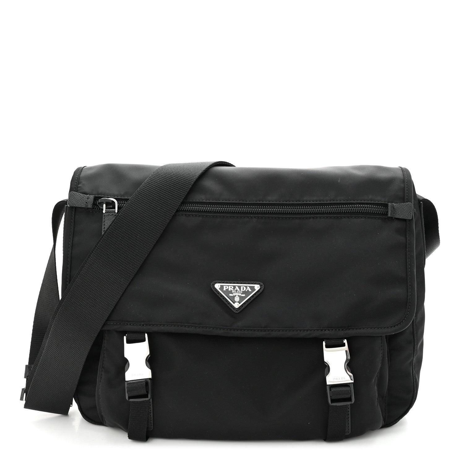 Prada Nylon Vela Double Snap Buckle Messenger Bag Black 1 of 12