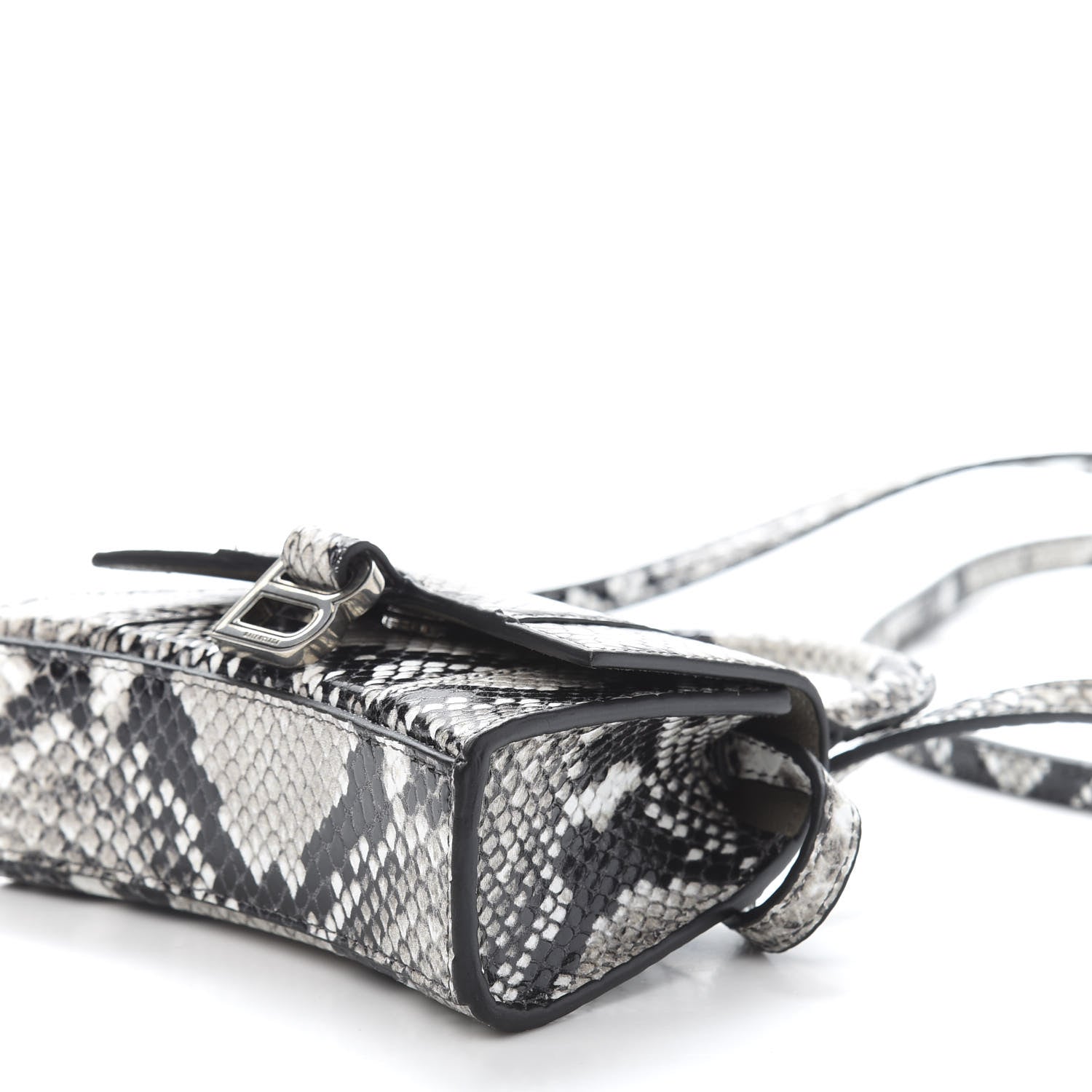 Balenciaga Shiny Calfskin Python Effect Hourglass Top Handle Bag Mini Black White 8 of 9