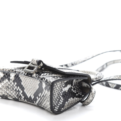 Balenciaga Shiny Calfskin Python Effect Hourglass Top Handle Bag Mini Black White 8 of 10