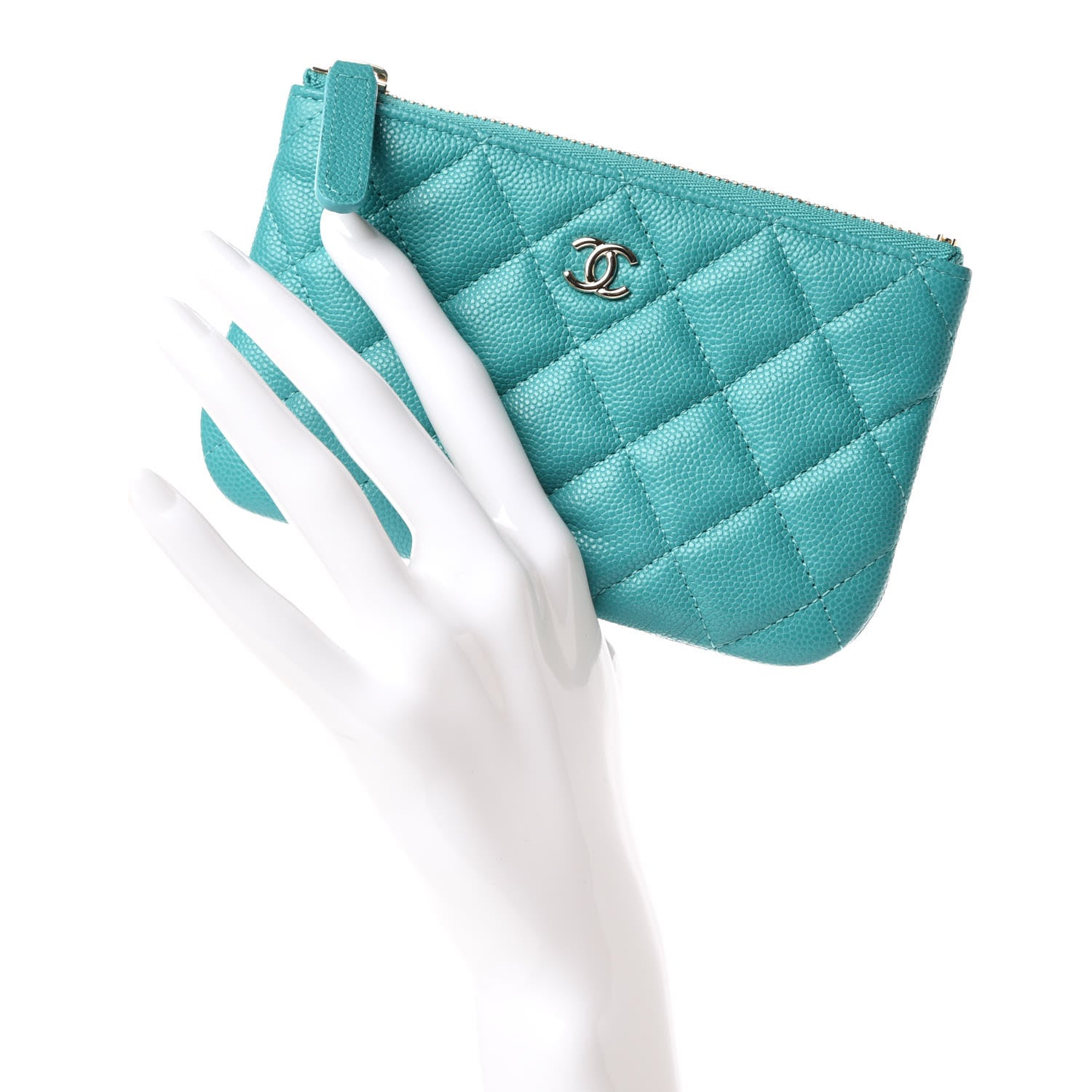 Chanel Caviar Quilted Small Cosmetic Case Turquoise 2 of 10