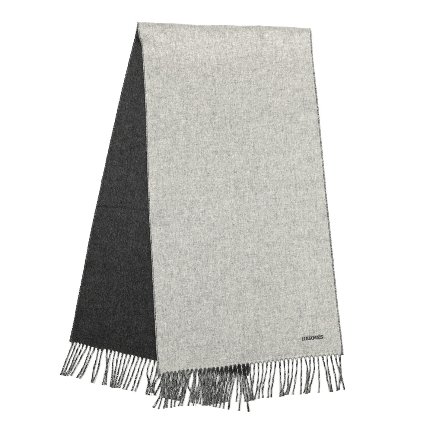 Cashmere Recto Verso Muffler Gris Clair Chine Flanelle