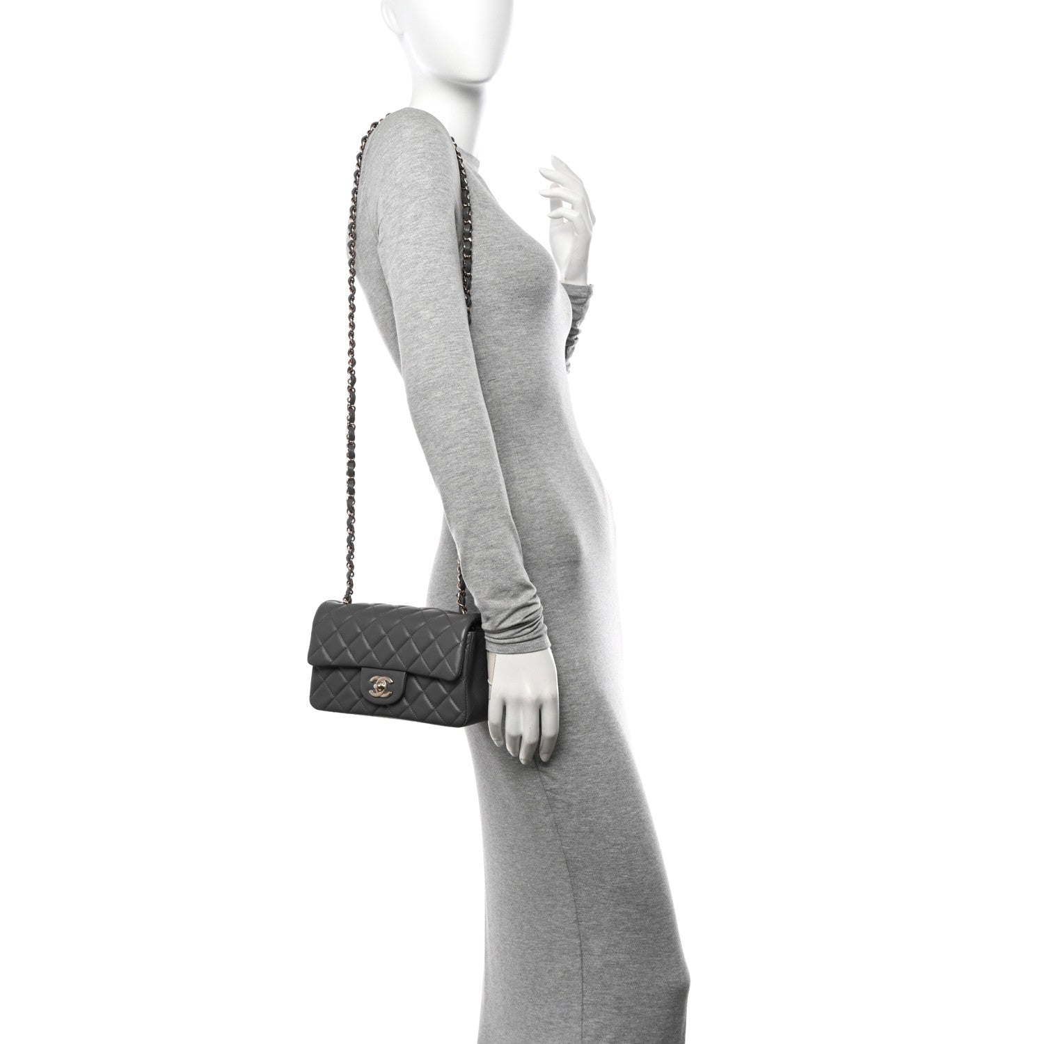 Chanel Lambskin Quilted Mini Rectangular Flap Dark Grey 2 of 11