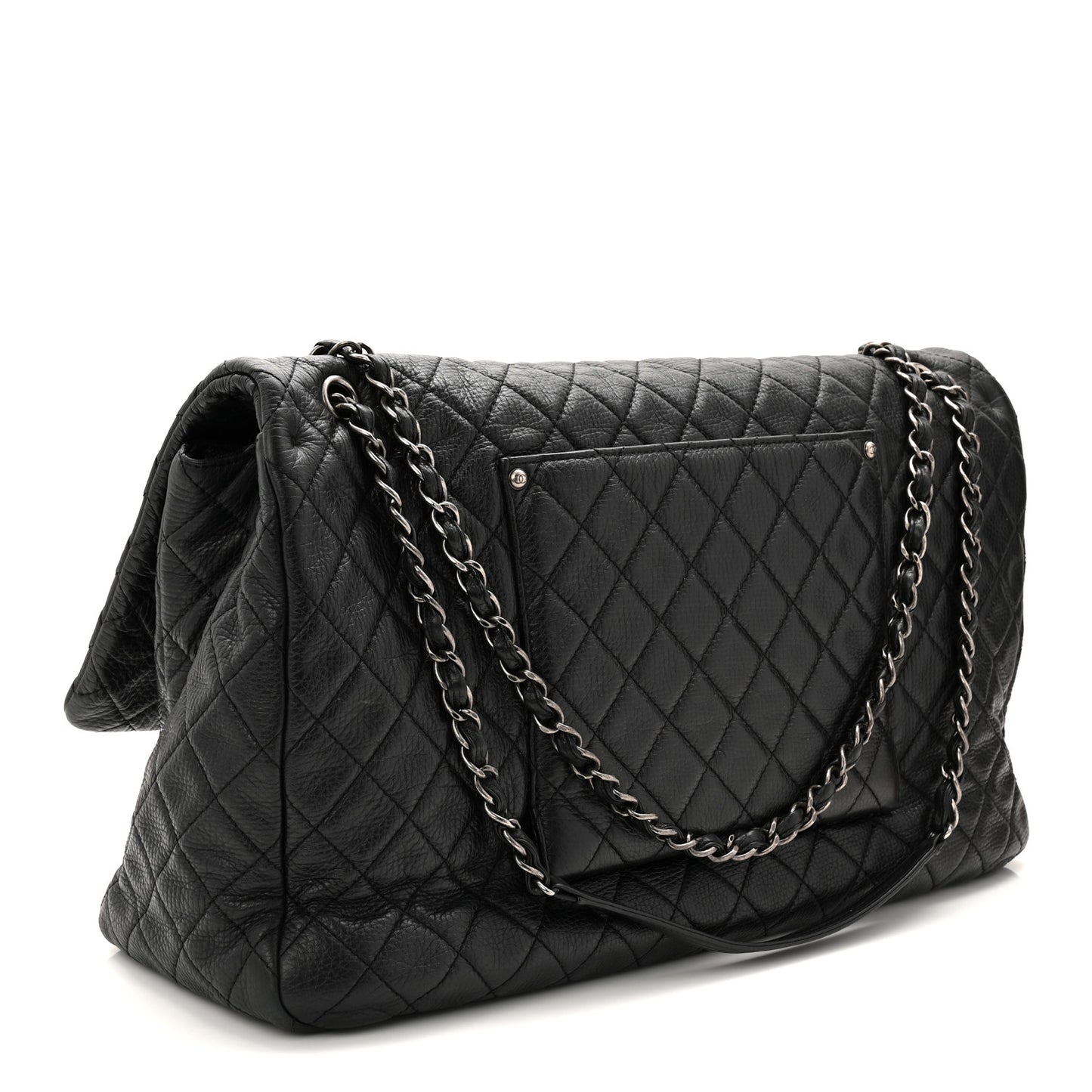 Calfskin Quilted XXL Travel Flap Bag Black