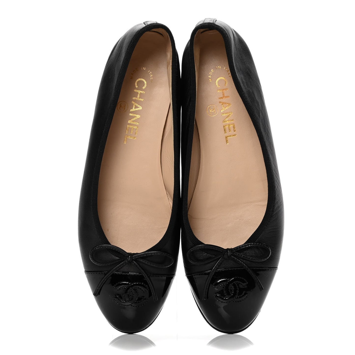 Lambskin Patent Cap Toe Ballerina Flats 38 Black