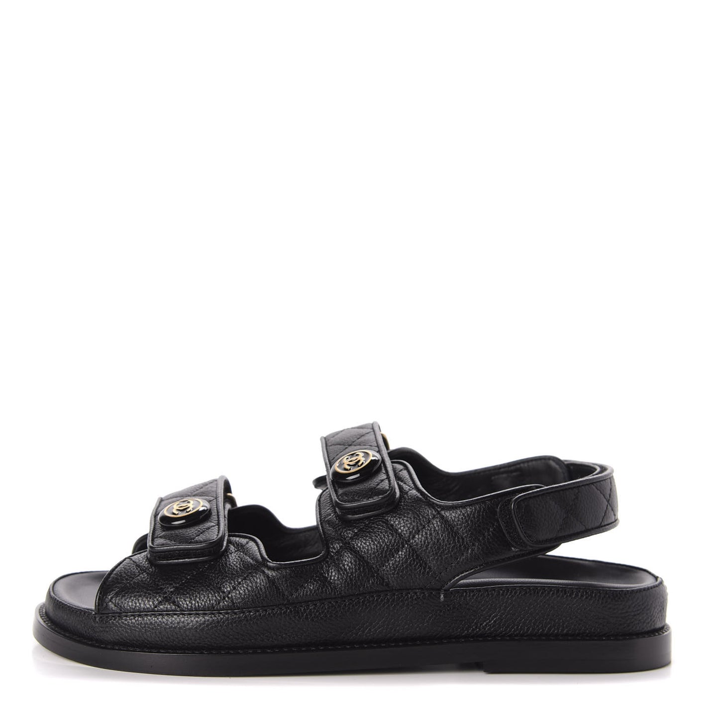 Grained Calfskin Velcro Dad Sandals 39 Black