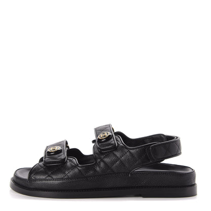 Chanel Grained Calfskin Velcro Dad Sandals 39 Black 1 of 10