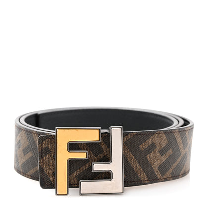 Fendi Cuoio Romano Glazed Fabric FF Reversible Belt Black Tobacco 1 of 6