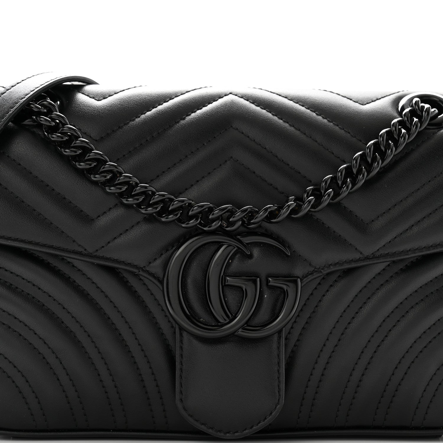 Gucci Calfskin Matelasse Monochrome Small GG Marmont Shoulder Bag Black 7 of 13