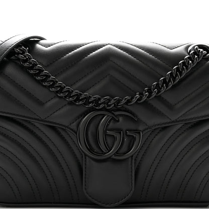 Gucci Calfskin Matelasse Monochrome Small GG Marmont Shoulder Bag Black 7 of 13