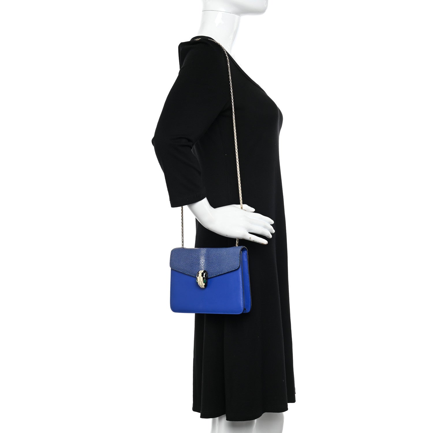 Bulgari Galuchat Calfskin Serpenti Forever Crossbody Bag Blue 2 of 10