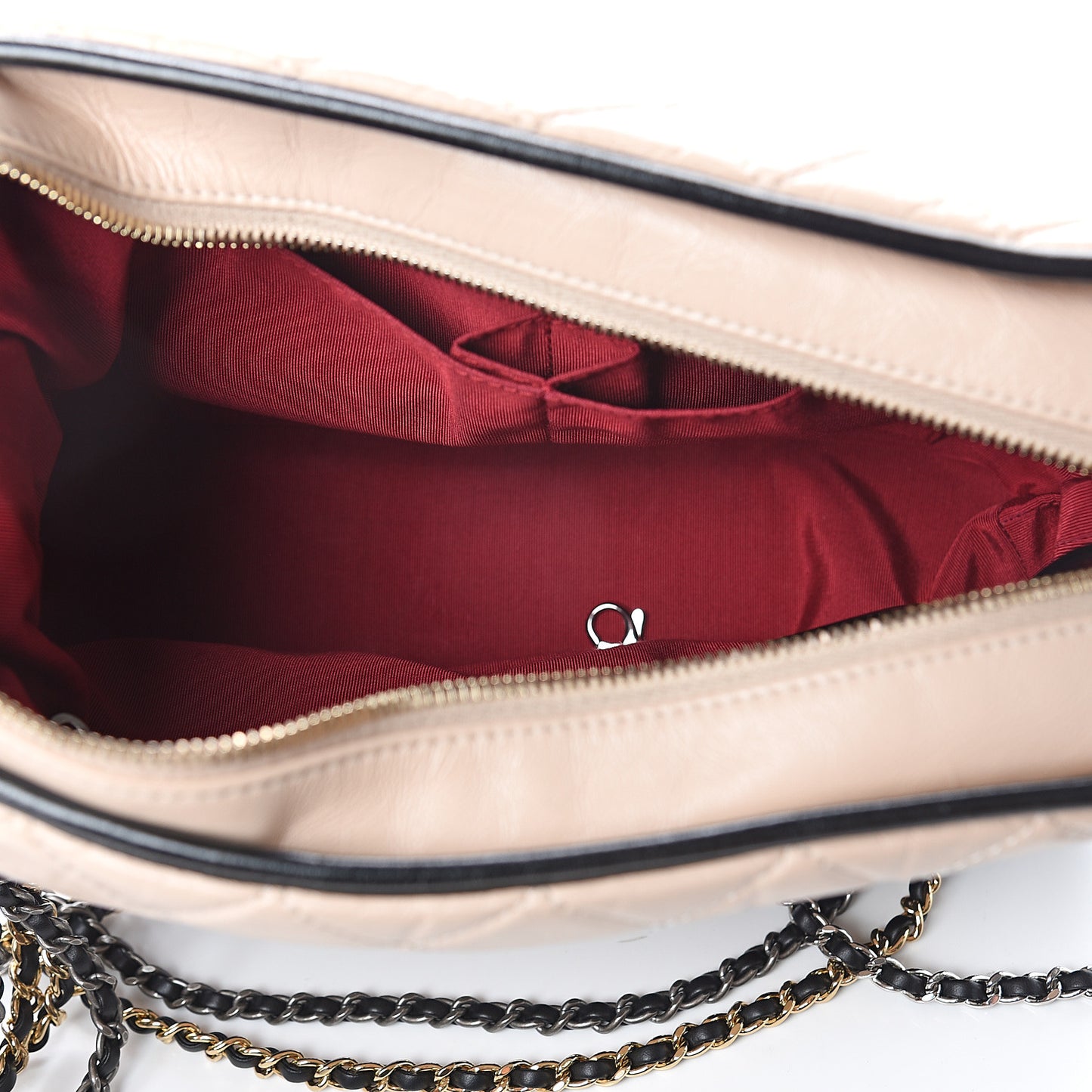 Aged Calfskin Quilted Medium Gabrielle Hobo Beige Black