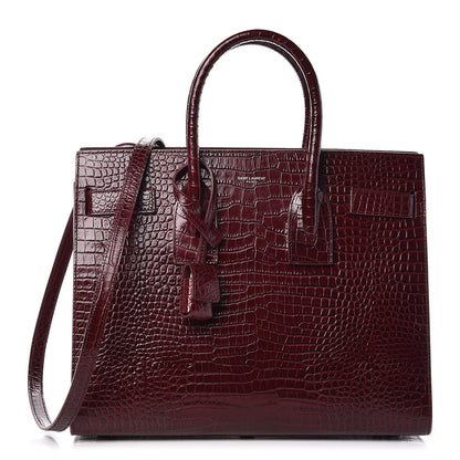 Saint Laurent Calfskin Crocodile Embossed Small Sac de Jour Wine 1 of 15