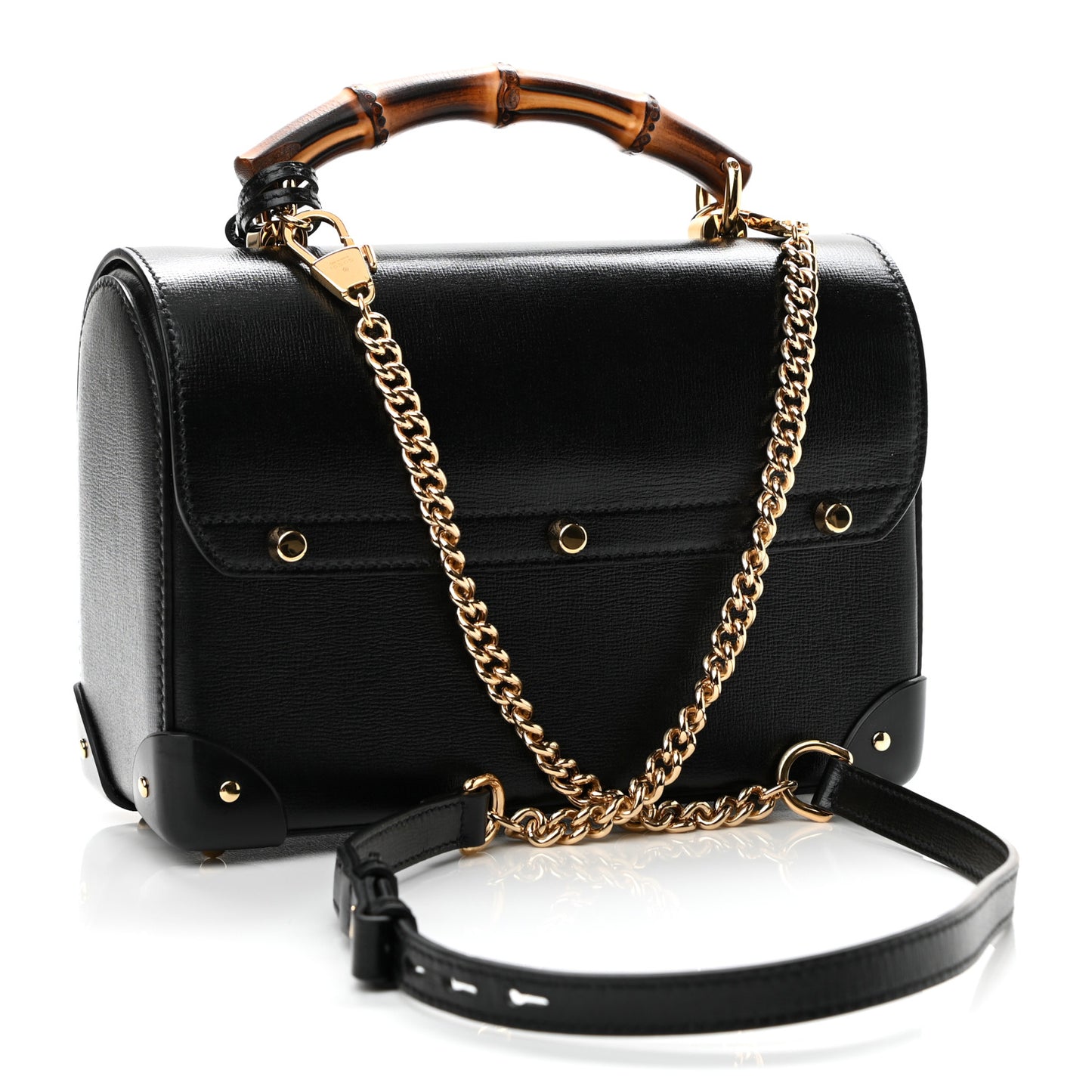 Calfskin Small Padlock Bamboo Shoulder Bag Black