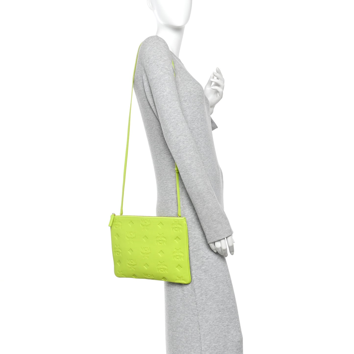 Calfskin Maxi Monogram Crossbody Pouch Green
