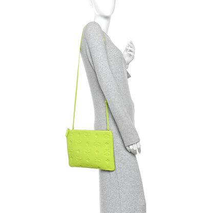 MCM Calfskin Maxi Monogram Crossbody Pouch Green 2 of 11