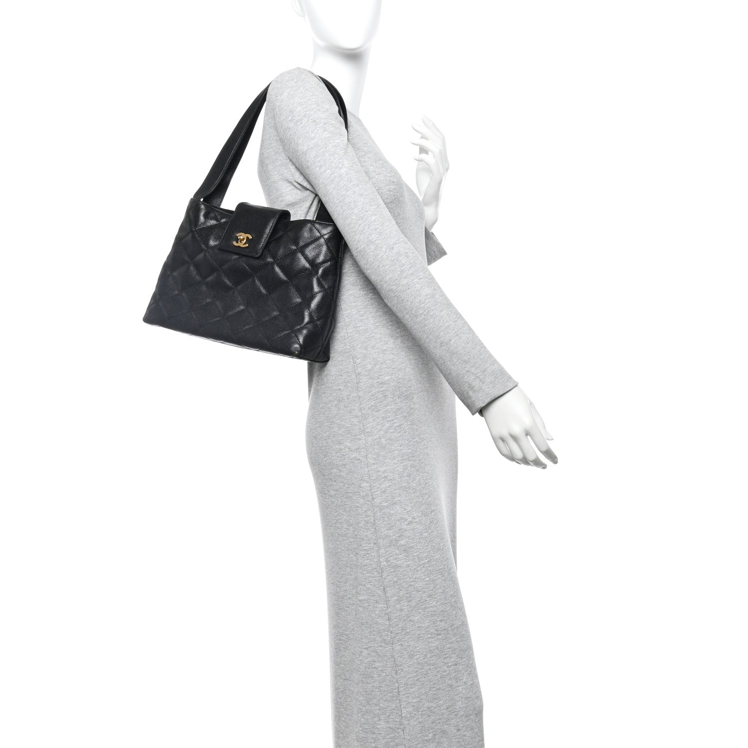 Chanel Caviar Diamond Flap Shoulder Bag Black 2 of 10