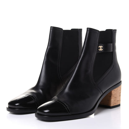Chanel Calfskin Patent Cork Cap Toe Short Boots 40.5 Black 3 of 11