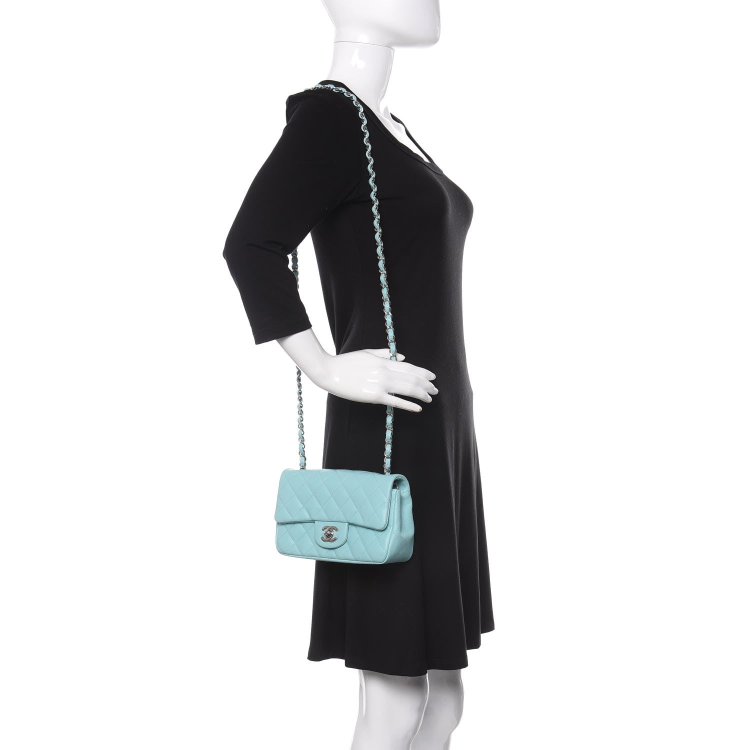 Chanel Lambskin Quilted Mini Rectangular Flap Light Blue 2 of 10