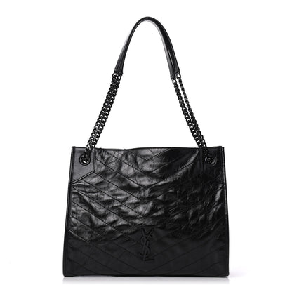 Saint Laurent Crinkled Calfskin Matelasse Monogram Medium Niki Shopper Tote Black 1 of 4
