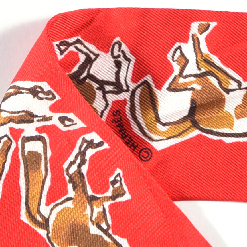 Hermes Silk Chevaux En Liberte Twilly Rouge Caramel White 3 of 4
