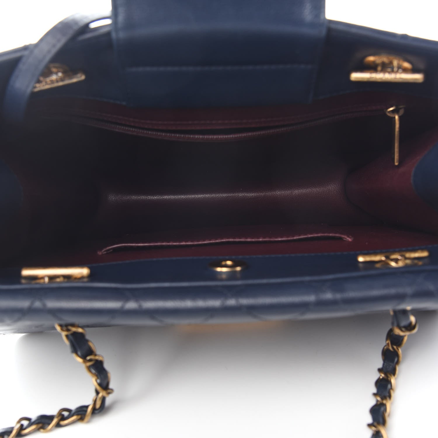 Chanel Sheepskin Quilted Small Beauty Lock Shopping Tote Navy Blue 4 of 8