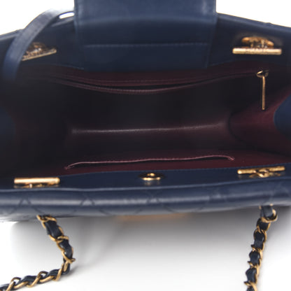 Chanel Sheepskin Quilted Small Beauty Lock Shopping Tote Navy Blue 4 of 8