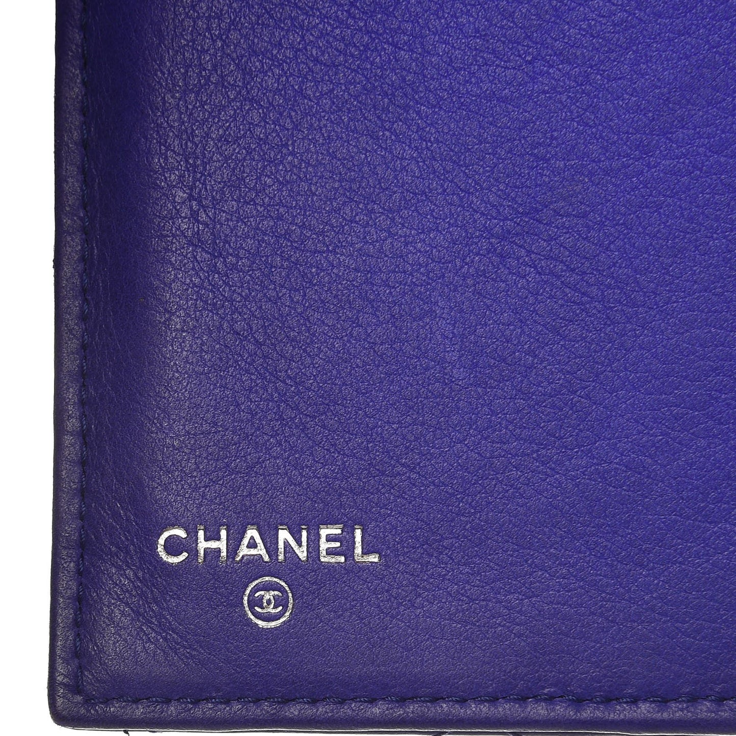Calfskin Stitched Fancy CC Long Double Wallet Blue