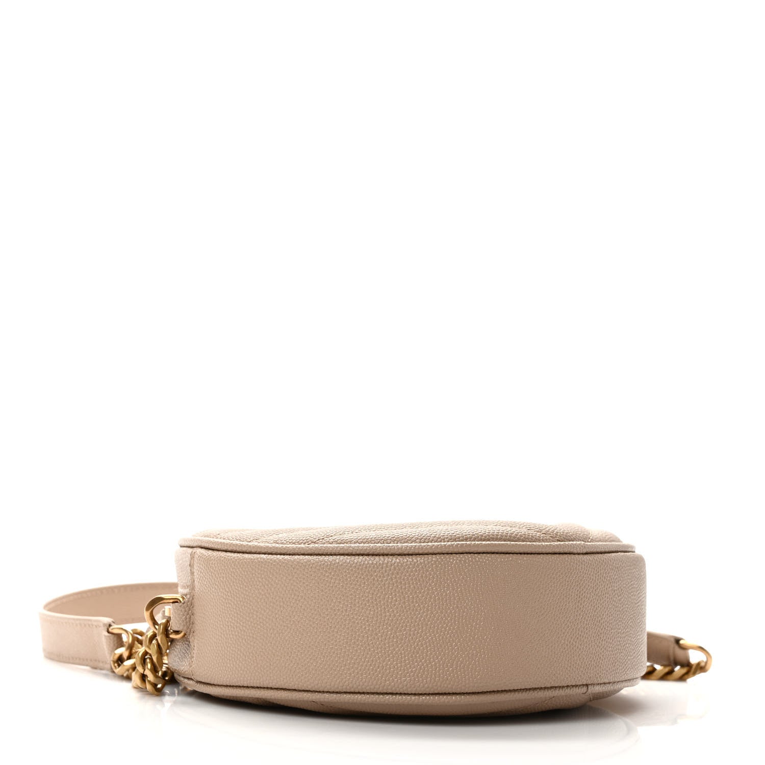 Saint Laurent Grain De Poudre Matelasse Chevron Quilted Round Vinyle Camera Bag Dark Beige 4 of 9