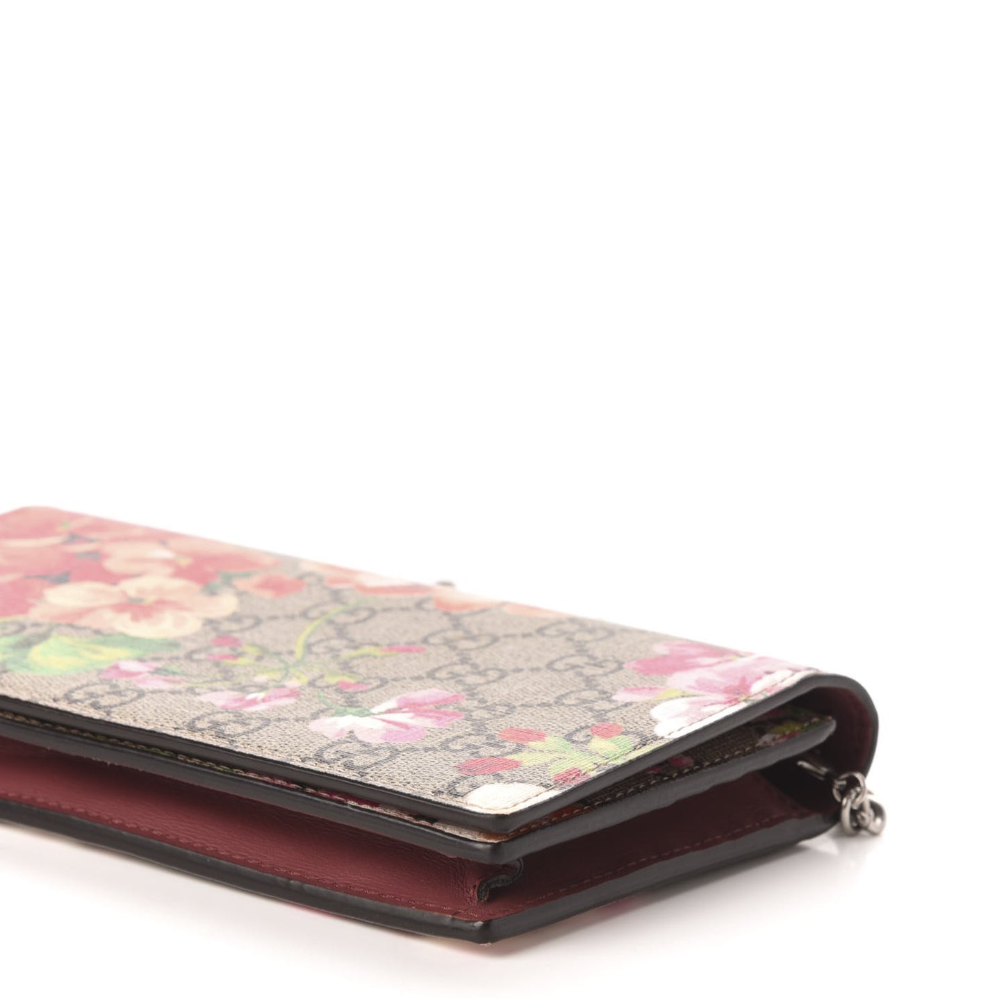 GG Supreme Monogram Blooms Chain Wallet Beige Multicolor Dry Rose