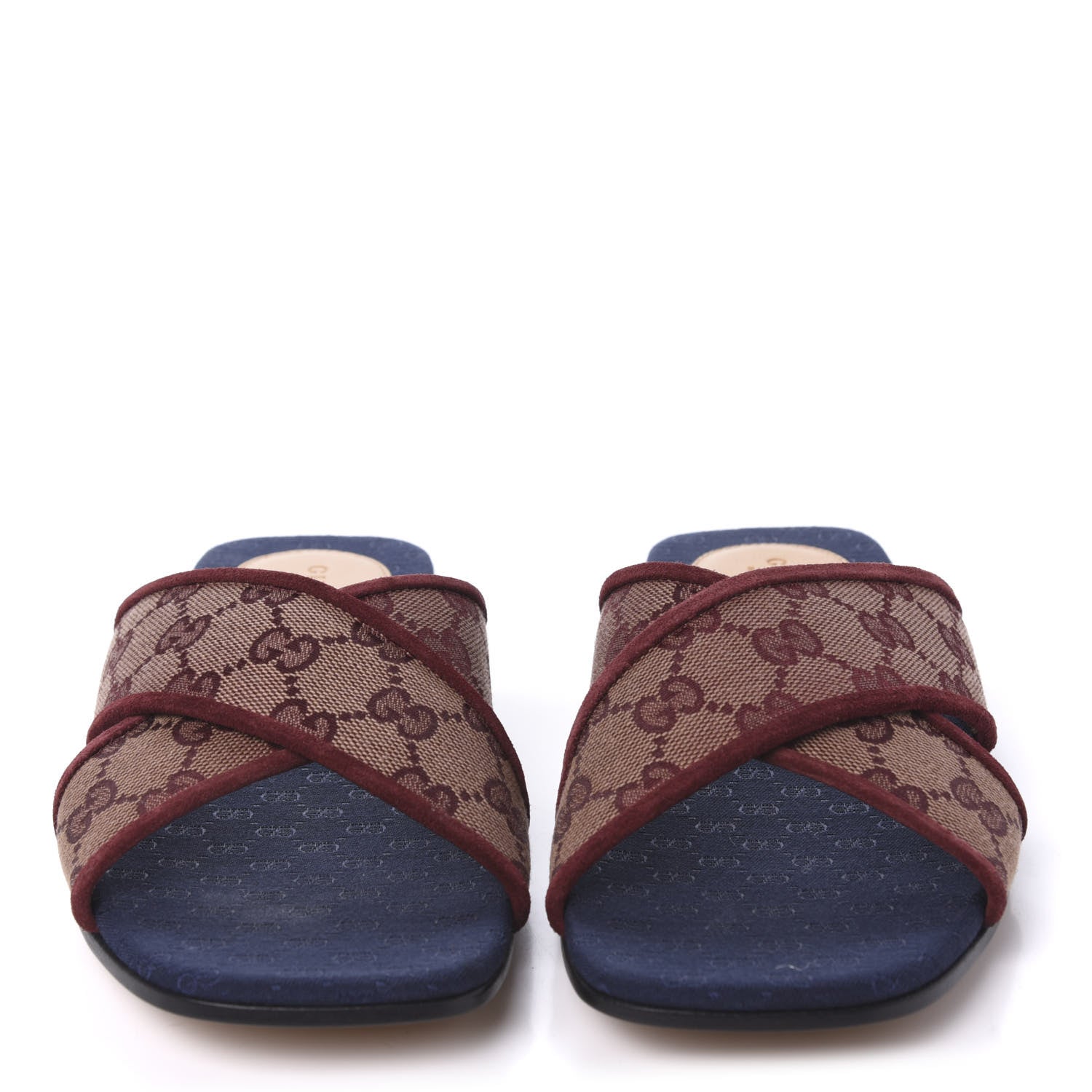 Gucci Canvas GG Monogram Womens Criss Cross Slide Sandals 38.5 Sahara Rubino Chardonnay 2 of 9