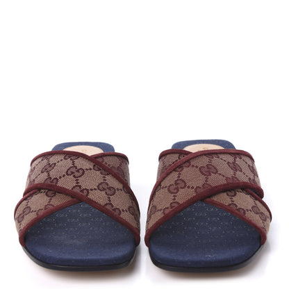 Gucci Canvas GG Monogram Womens Criss Cross Slide Sandals 38.5 Sahara Rubino Chardonnay 2 of 9