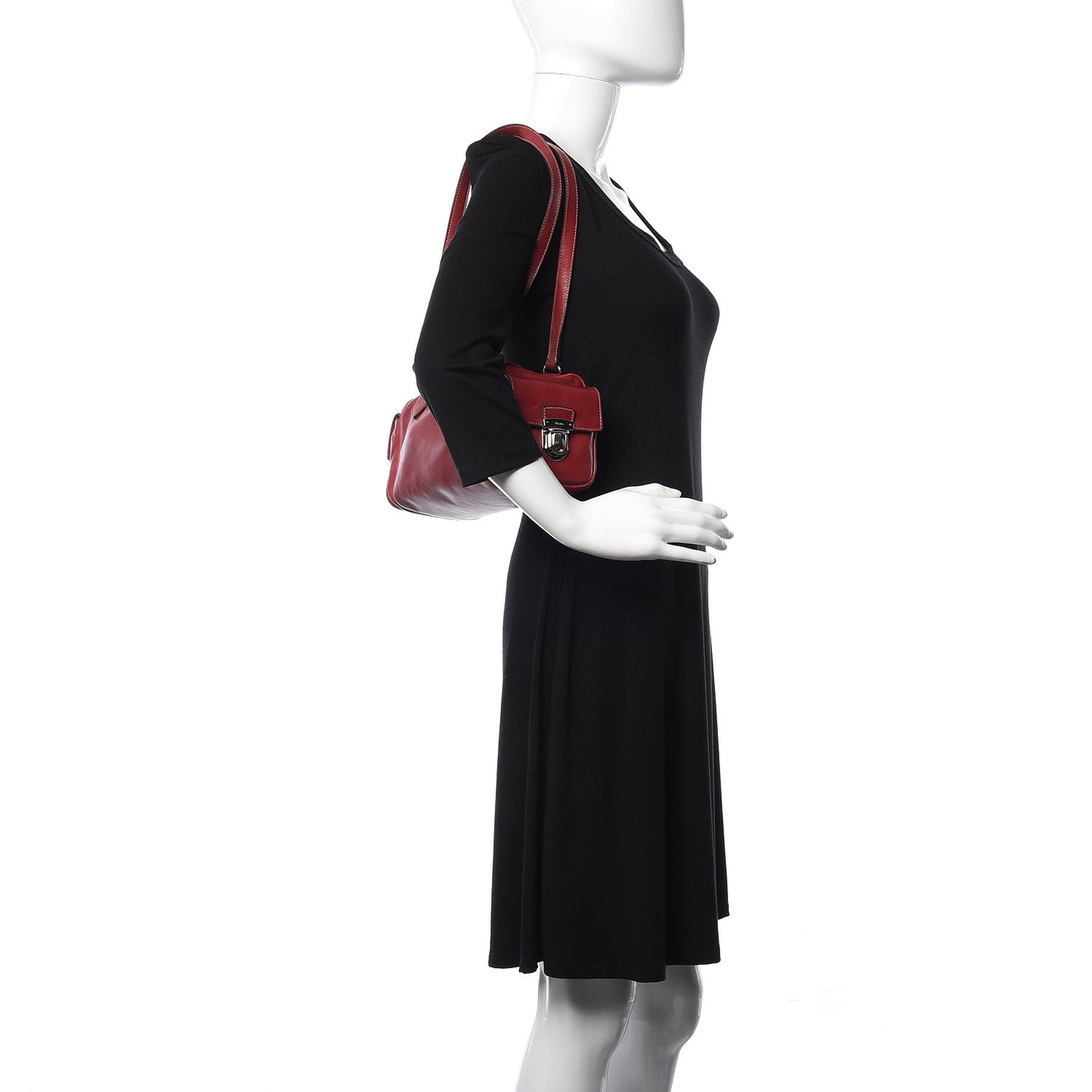 Vitello Heavy Side Pocket Shoulder Bag Cherry