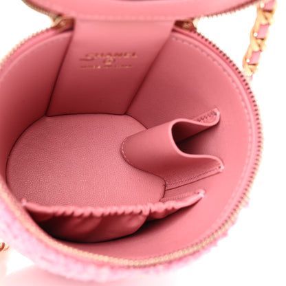 Chanel Tweed Quilted Afternoon Tea Top Handle Vanity Case With Chain Pink 5 of 11