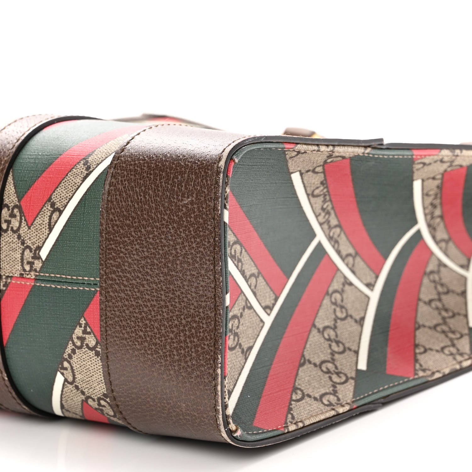 Gucci GG Supreme Monogram Chevron Web Vertical Tote Beige Green Red New Acero 10 of 12