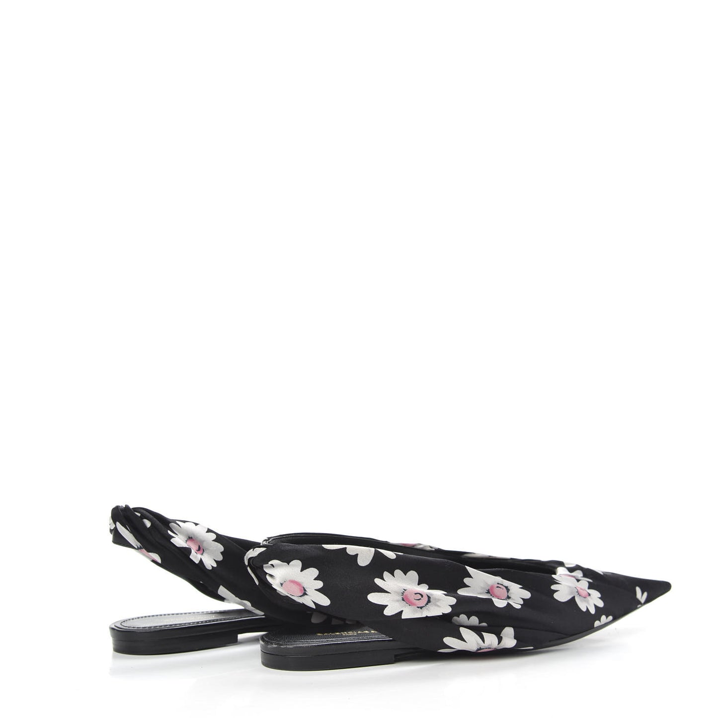 Satin Floral Print Knife Pointy Toe Slingback Flats 36.5 Black