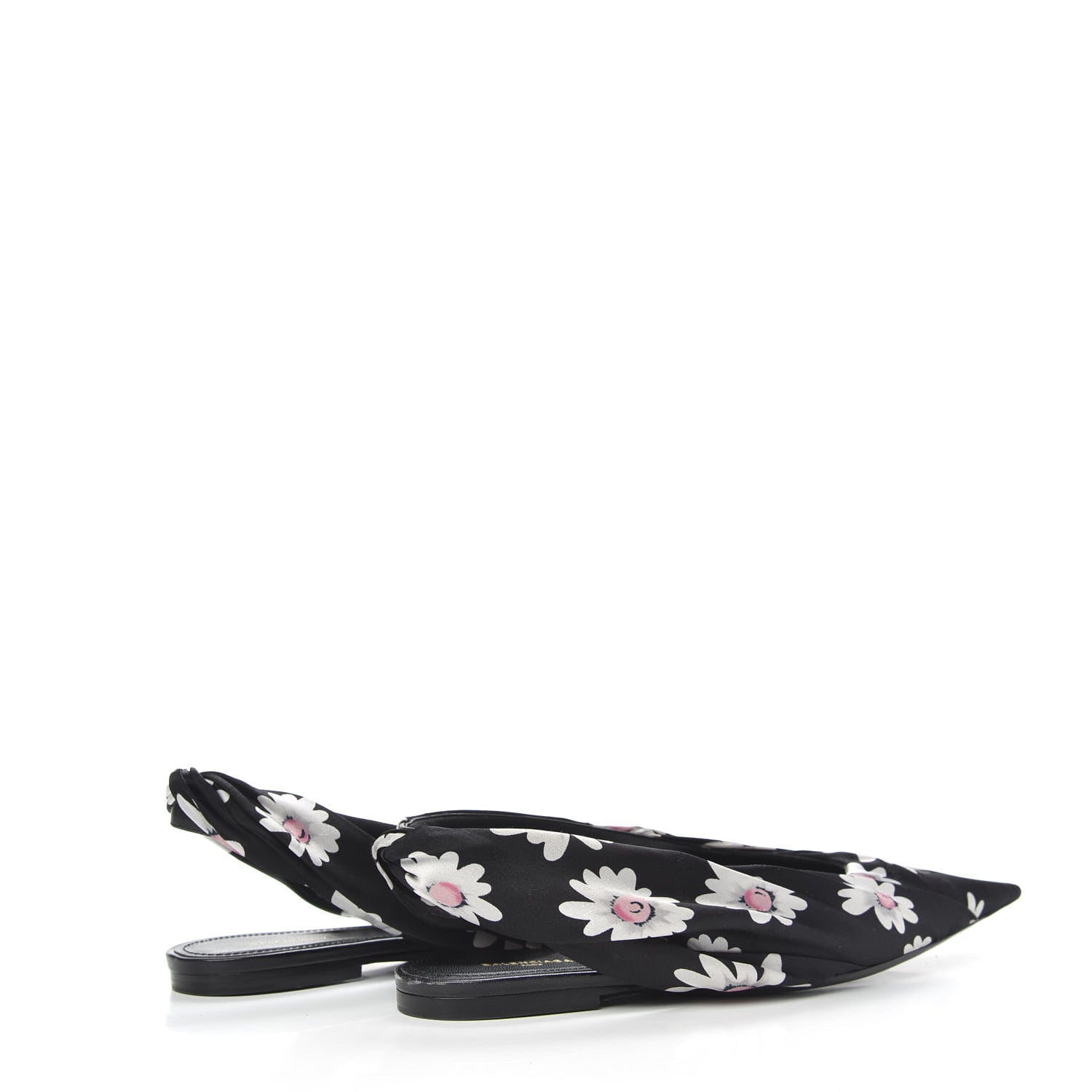 Balenciaga Satin Floral Print Knife Pointy Toe Slingback Flats 36.5 Black 4 of 8