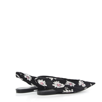 Balenciaga Satin Floral Print Knife Pointy Toe Slingback Flats 36.5 Black 4 of 8
