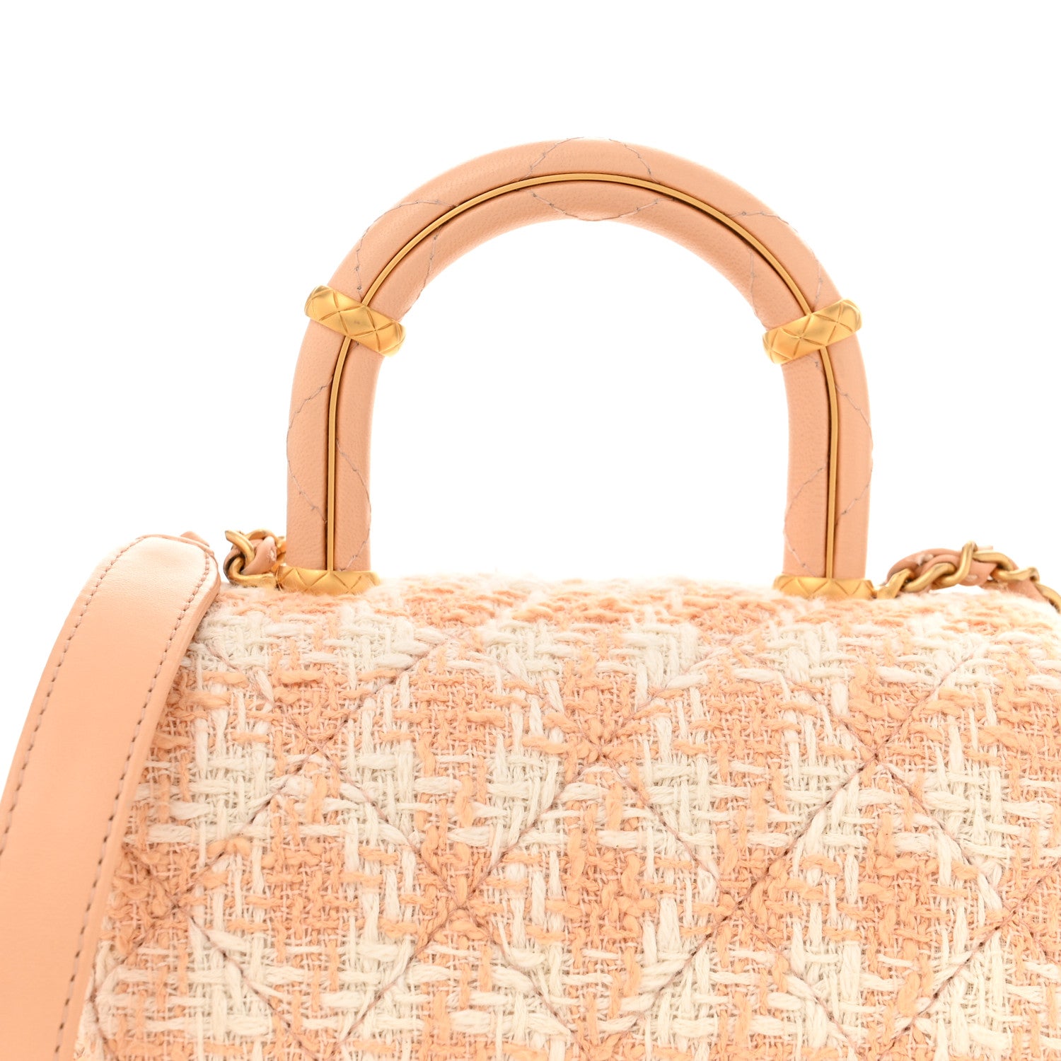 Chanel Tweed Handle Crush Top Handle Flap Bag Orange Ecru 8 of 13
