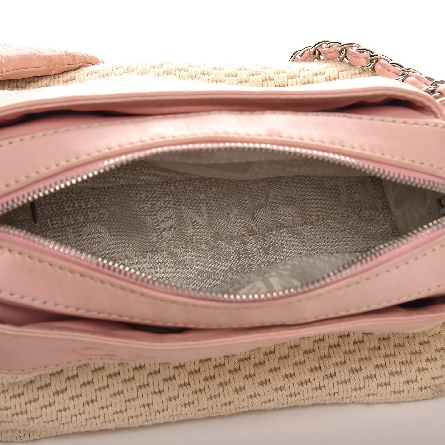 Canvas Woven Lambskin Lax Accordion Hobo Pink