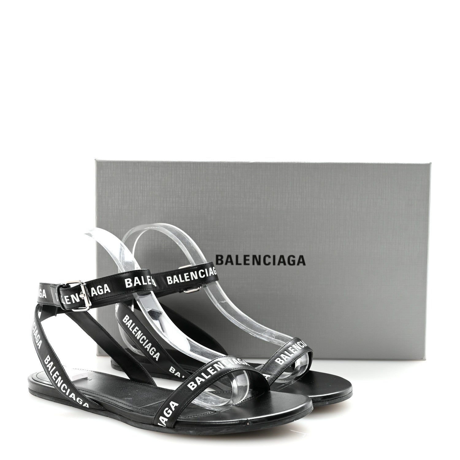 Balenciaga Calfskin Allover Logo Flat Sandals 39.5 Black White 10 of 10