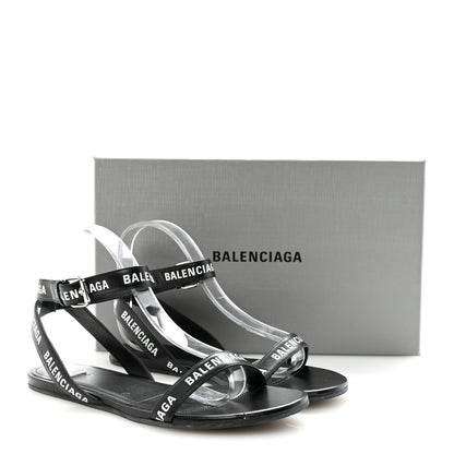Balenciaga Calfskin Allover Logo Flat Sandals 39.5 Black White 10 of 10