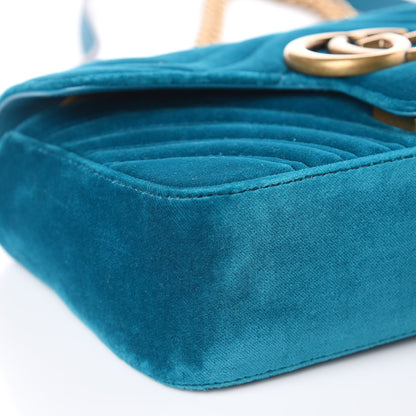 Gucci Velvet Matelasse Mini GG Marmont Shoulder Bag Pavone Cyan 8 of 8