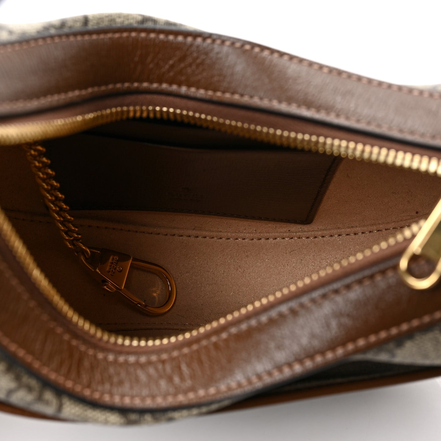 GG Supreme Monogram Azalea Calfskin Mini Retro Interlocking G Half Moon Bag Beige Ebony Brown Sugar
